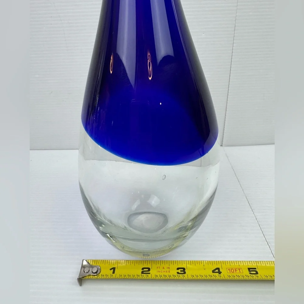 VTG Z Gallerie Veneto Sapphire Blue Glass Bud Vase 16” Teardrop Weighted Vase
